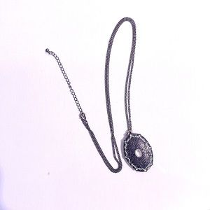 Oval Pendant on Long Antique Gold Adjustable Chain